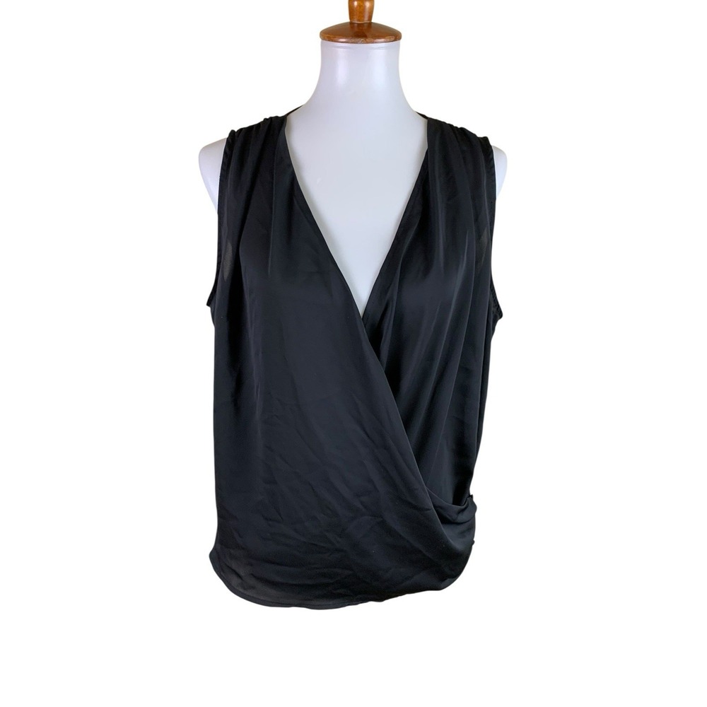 L'Academie‎ Los Angeles Sleeveless Surplice Wrap Blouse Black V Neck Small